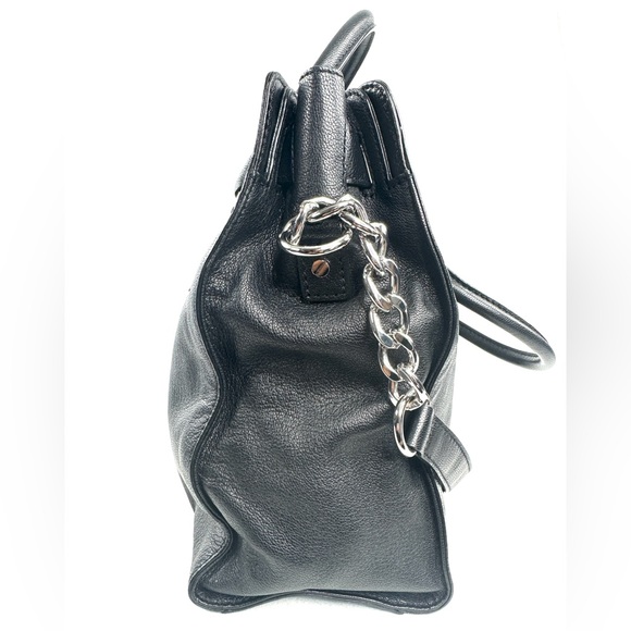 Michael Kors Black Textured Leather Large Shoulder Bag Chain Strap Lock Key - Picture 8 of 13